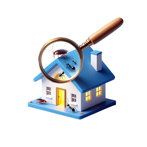 Ispezione professionale per disinfestazione domestica con lente d'ingrandimento che esamina la casa alla ricerca di insetti