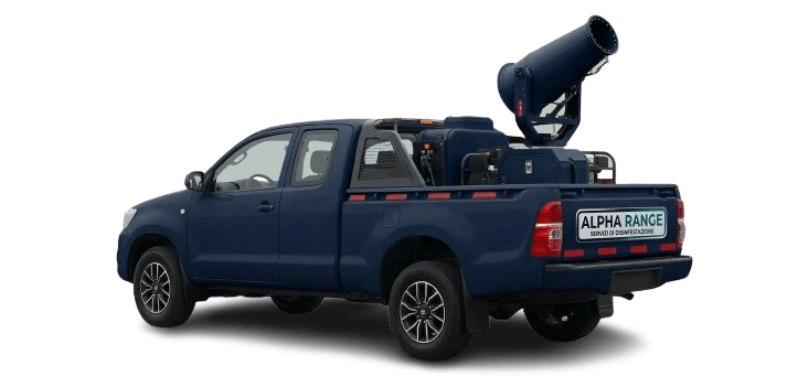 Camioneta Tecnica Alpha Range -Zanzare (trattamenti larvicidi e adulticidi)h2 Camioneta tecnica Alpha Range con cannone atomizzatore per disinfestazione professionale a Roma.