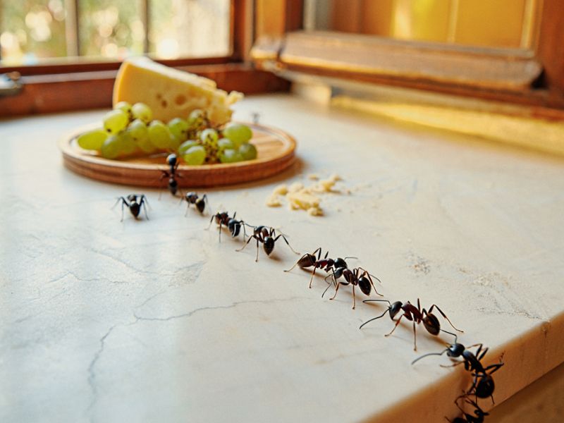 Formiche che accumulano cibo in autunno per l'inverno