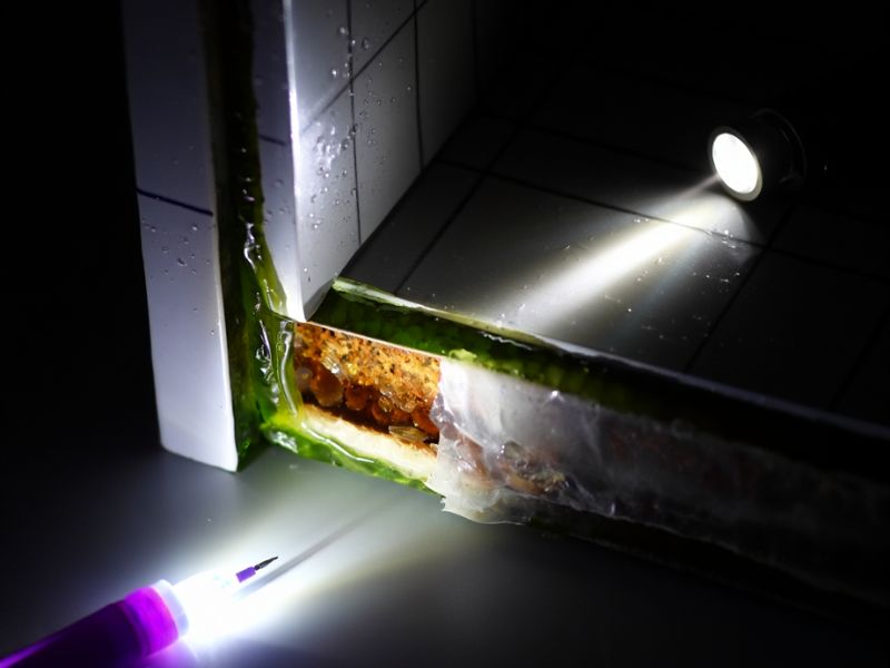 Fascio di luce di una torcia LED professionale Alpha Range che illumina un'intercapedine scura