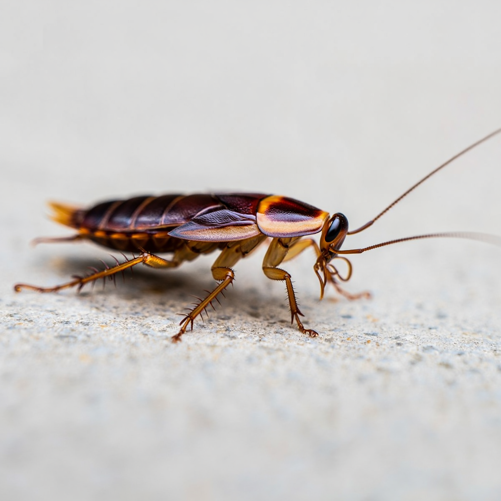 Primo piano macro di una Blattella germanica per identificazione infestanti.
