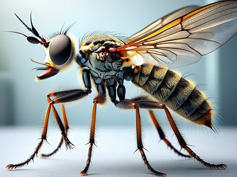 Fotografia macroscopica di un pappatacio (Pappataci / Flebotomi), utilizzata per l'analisi tecnica e il controllo degli infestanti Alpha Range a Roma.